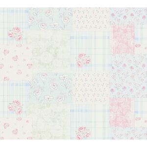 Vliestapete 'Maison Charme' Blumen Patchworkmust blau/rosa 0,53 x 10,05 m