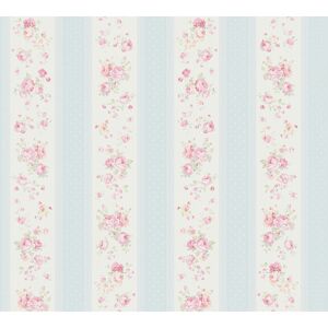 Vliestapete 'Maison Charme' florale Streifen blau/rosa 0,53 x 10,05 m
