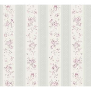 Vliestapete 'Maison Charme' florale Streifen grau/rosa 0,53 x 10,05 m