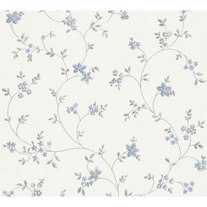 Vliestapete 'Maison Charme' Blumenranke weiß/blau/grau 0,53 x 10,05 m