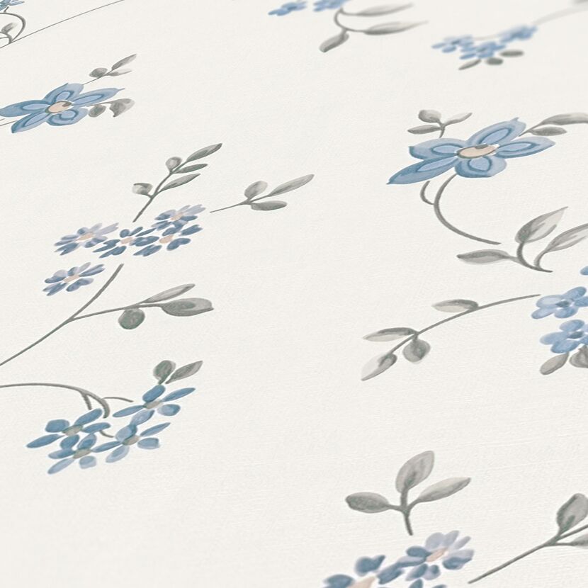 Blaue Blumen auf beigem Hintergrund