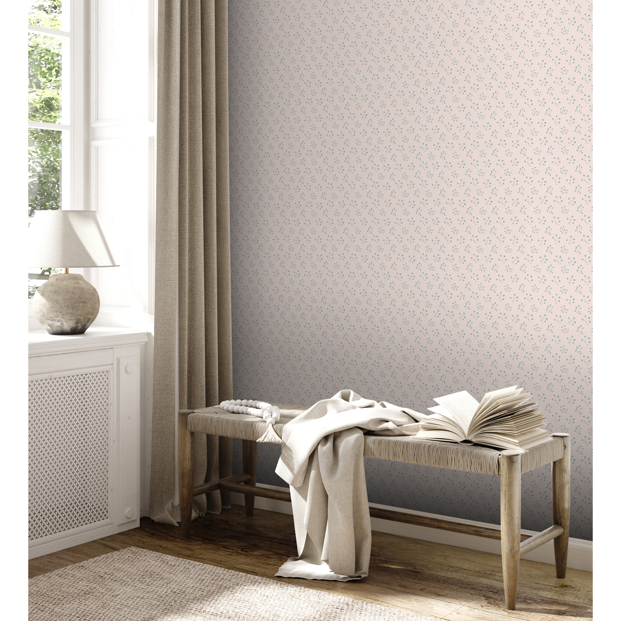 Vliestapete 'Maison Charme' kleine Landhausblumen blau/creme 10,05 x 0,53 m + product picture