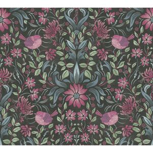 Vliestapete 'Maison Charme' opulentes Blumenmuster schwarz/pink 0,53 x 10,05 m