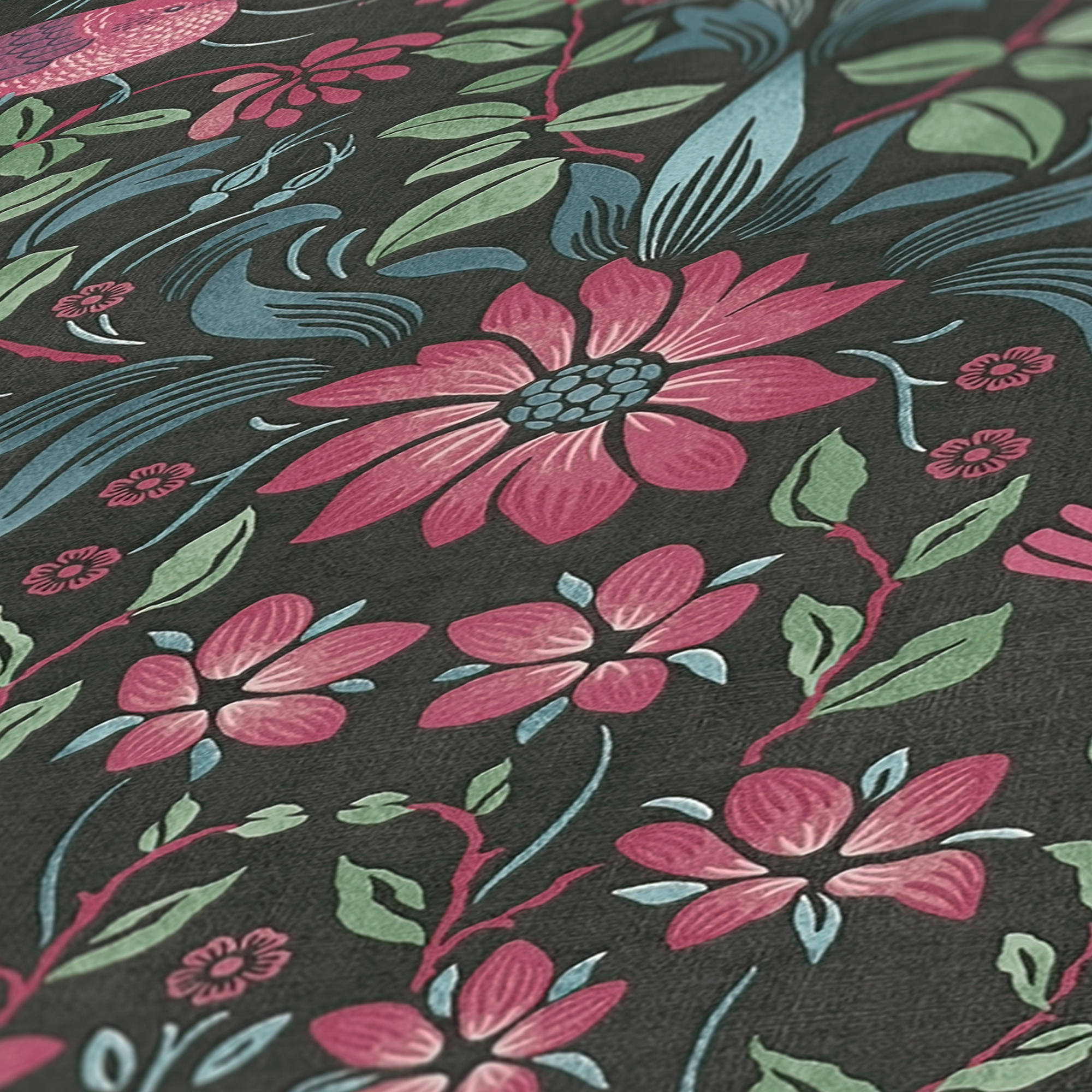 Vliestapete 'Maison Charme' opulentes Blumenmuster schwarz/pink 10,05 x 0,53 m + product picture