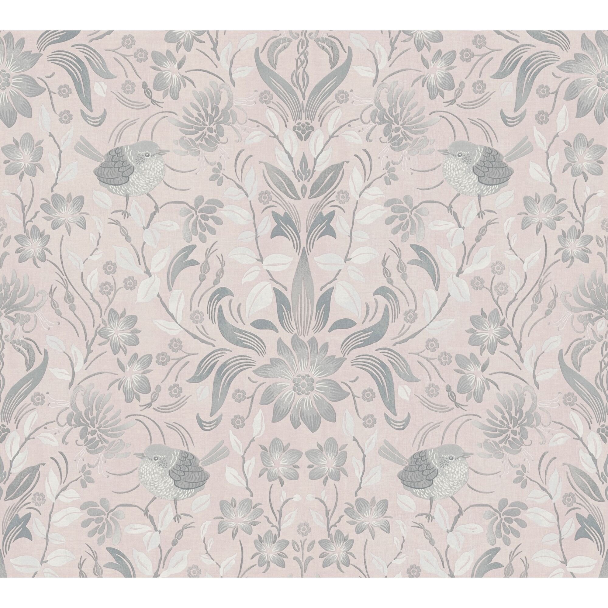 Blumenmuster mit Vögeln auf Vliestapete