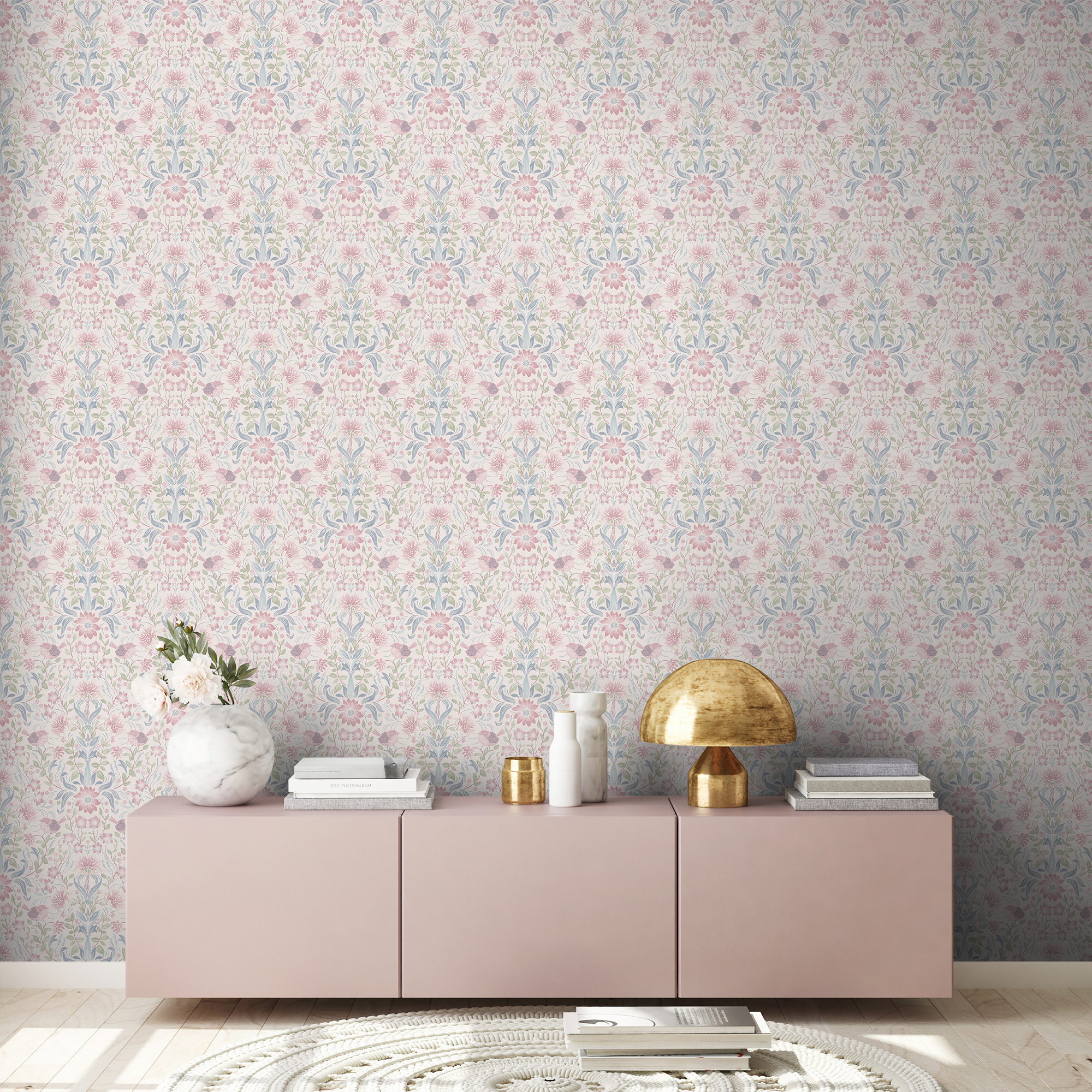 Vliestapete 'Maison Charme' opulentes Blumenmuster blau/rosa 10,05 x 0,53 m + product picture