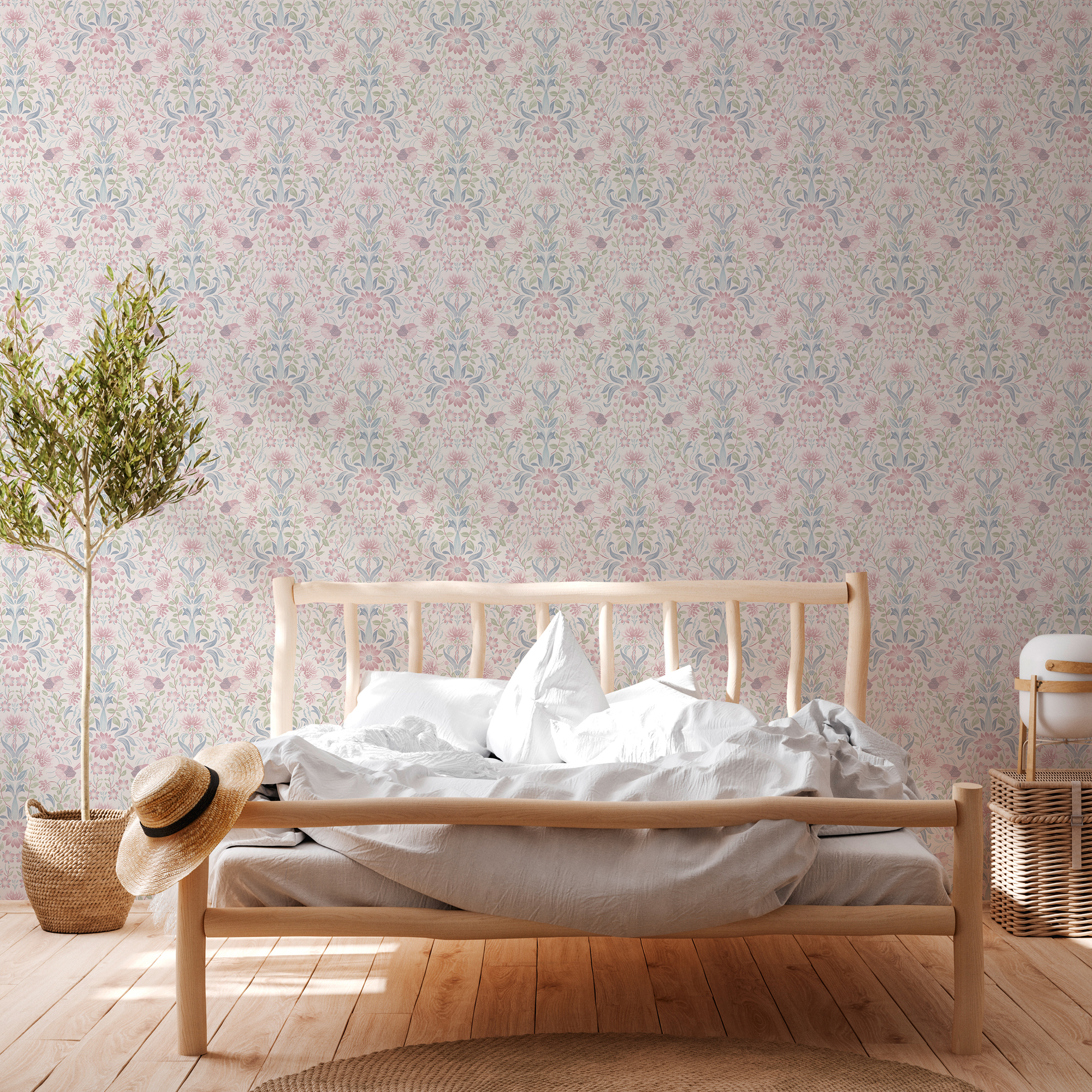 Vliestapete 'Maison Charme' opulentes Blumenmuster blau/rosa 10,05 x 0,53 m + product picture