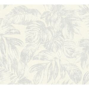 Vliestapete 'Casual Living' Dschungelblatt weiß/grau-metallic 0,53 x 10,05 m