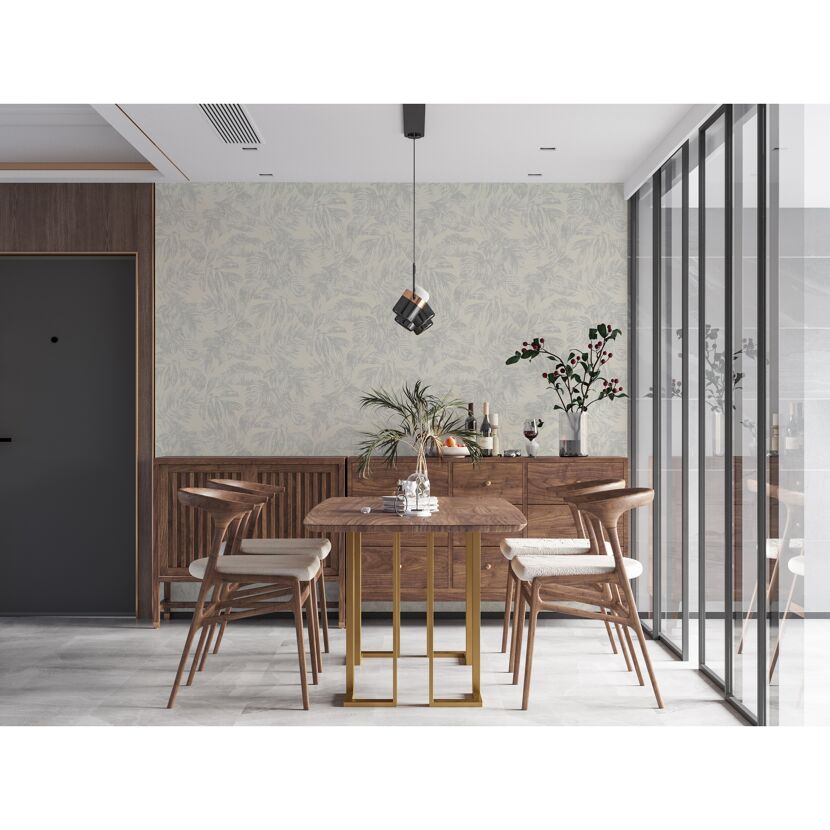 Esszimmer mit Vliestapete mit floralem Muster