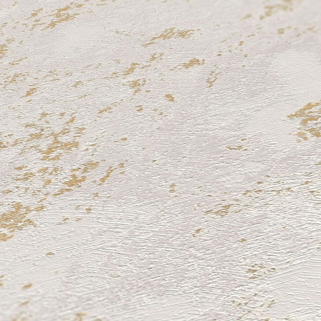 Weiß-goldene Tapete mit Prägestruktur