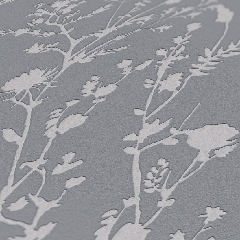Graue Tapete mit Blumenmuster