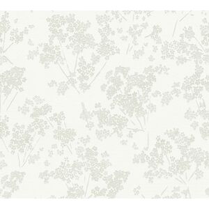 Vliestapete 'Casual Living' Blümchen weiß/grün 0,53 x 10,05 m