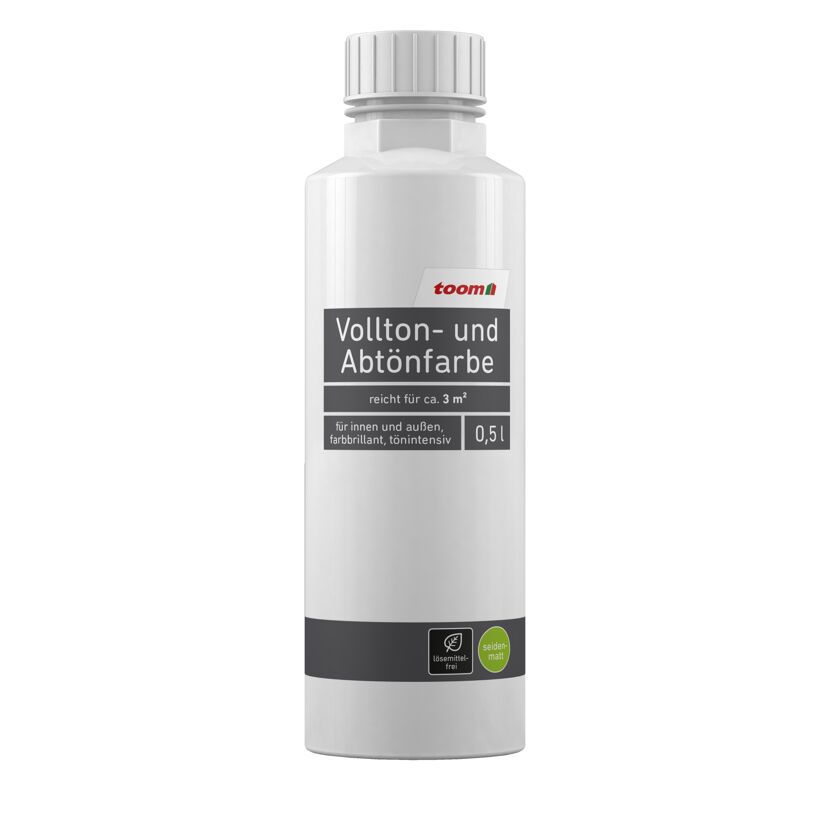 Weiße Abtönfarbe von toom in einer 0,5l Flasche