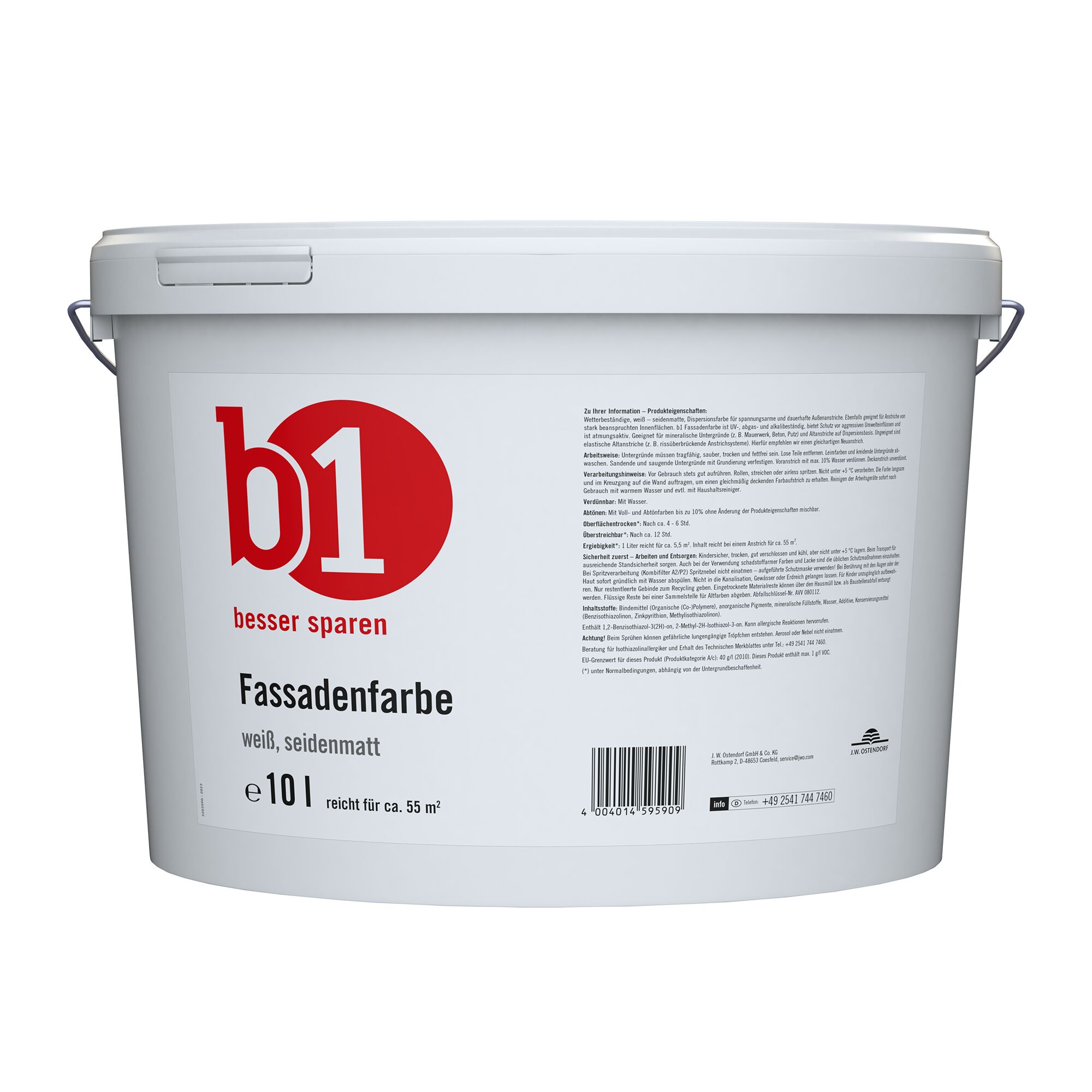 Weißer Eimer mit Fassadenfarbe