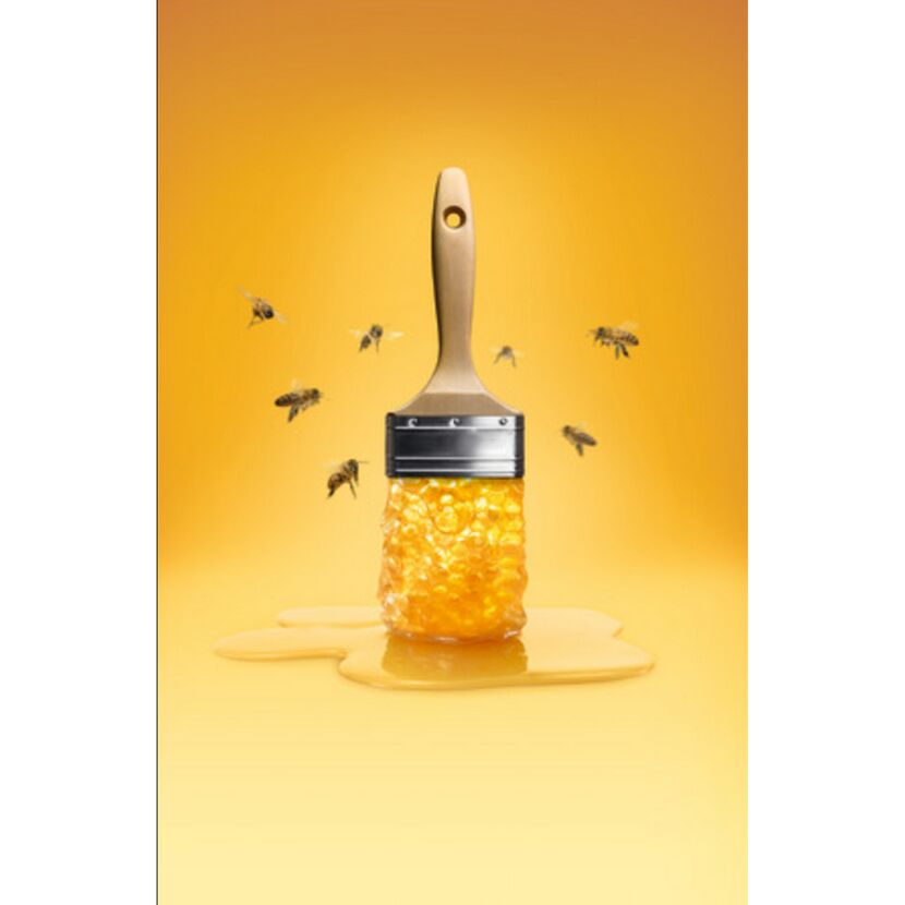 Pinsel mit Honigwabe und Bienen