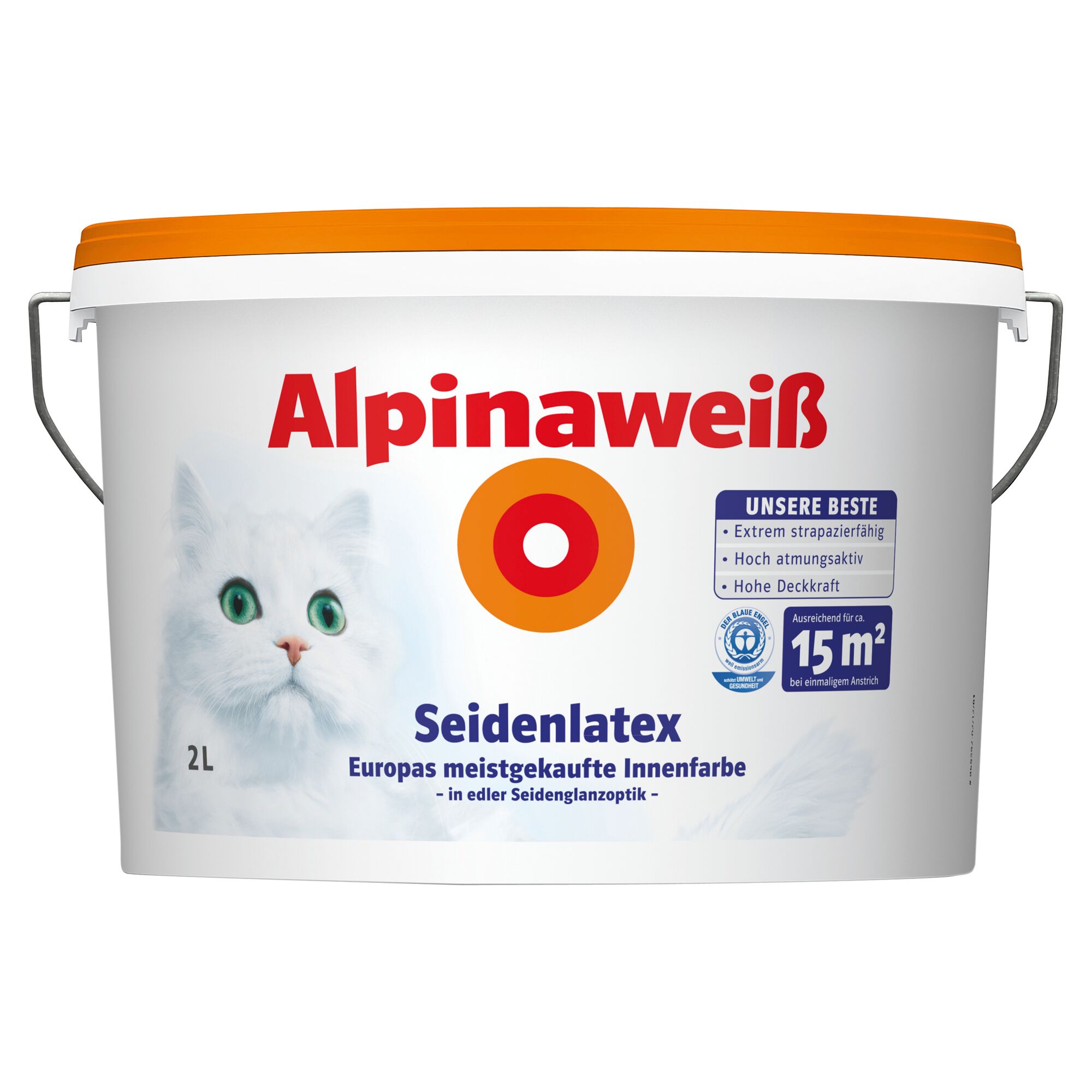 2L Alpinaweiß Seidenlatex Farbeimer