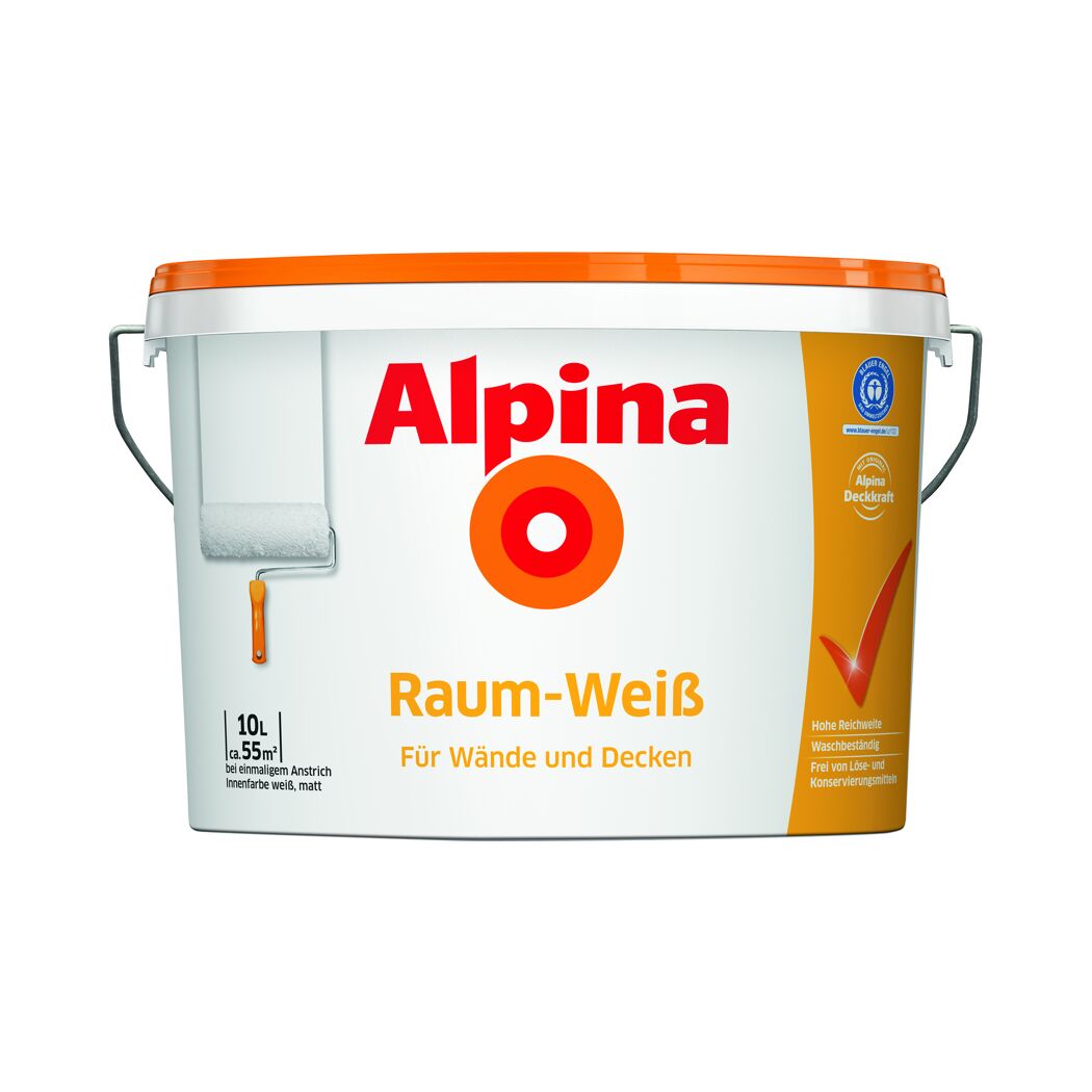 Weißer Farbeimer Alpina Raum-Weiß, 10l