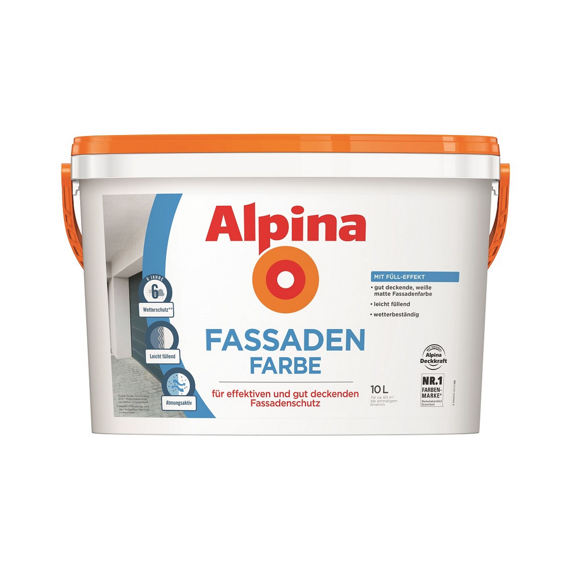 Weißer Eimer mit Alpina Fassadenfarbe