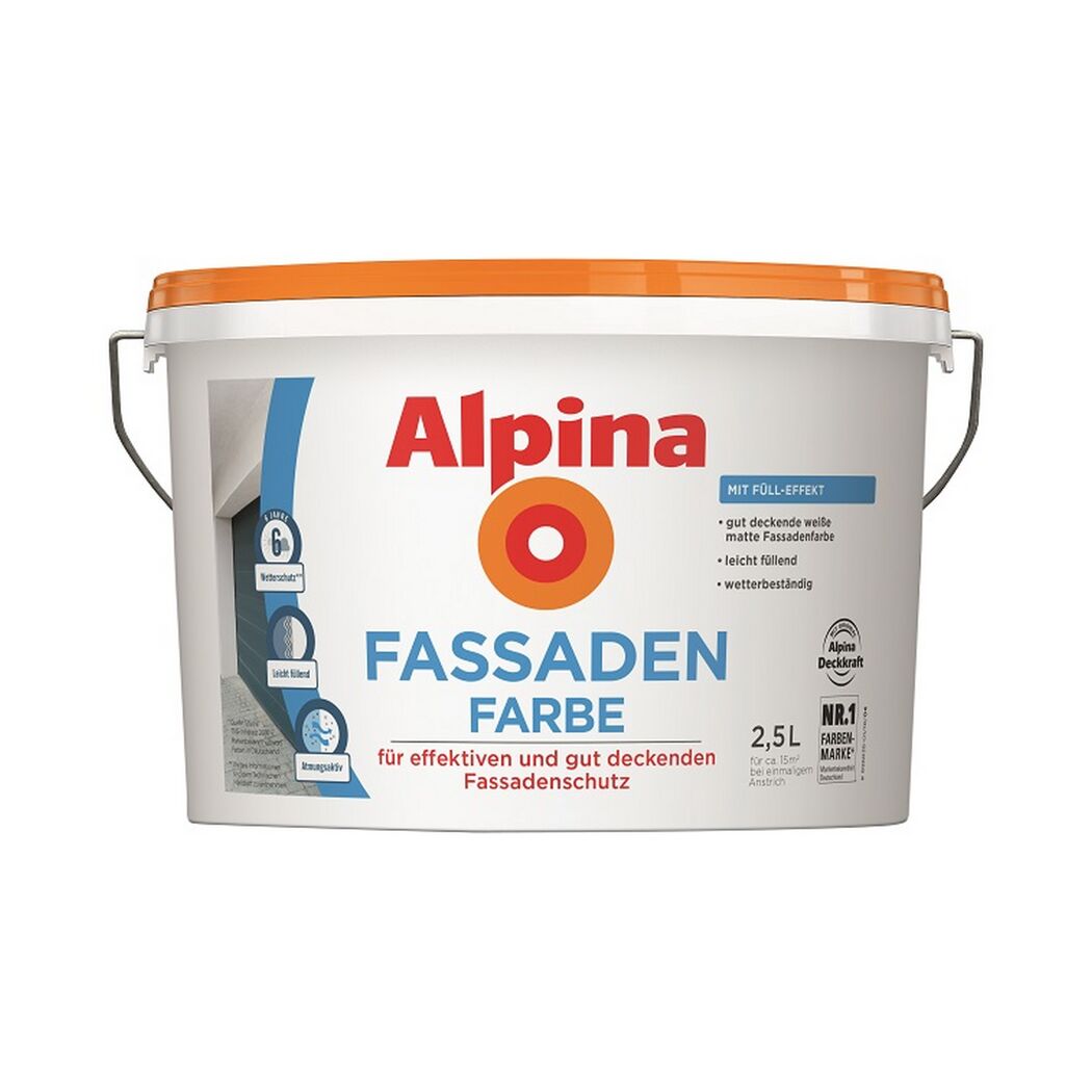 Weißer Eimer Alpina Fassadenfarbe 2,5L