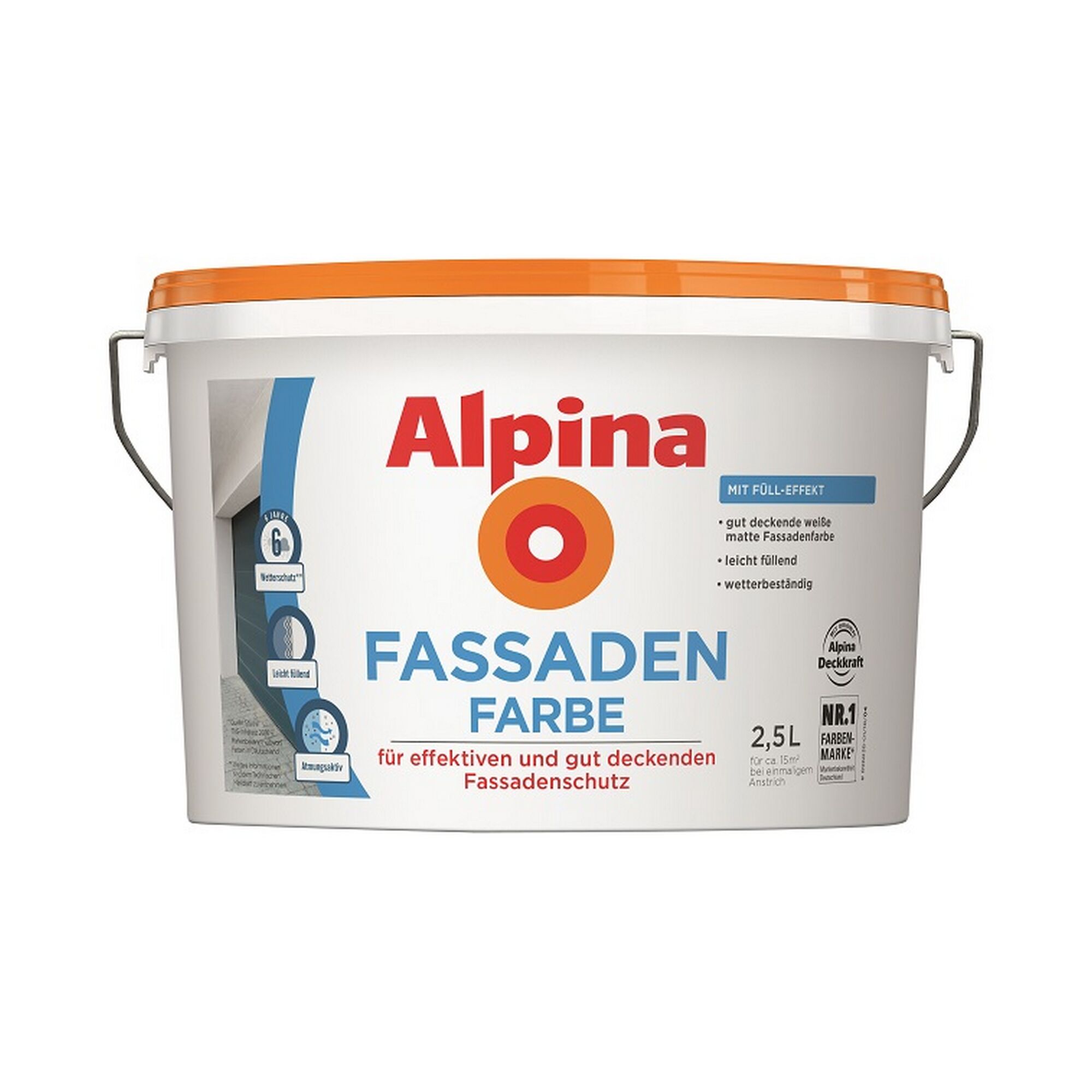 Weißer Eimer Alpina Fassadenfarbe 2,5L