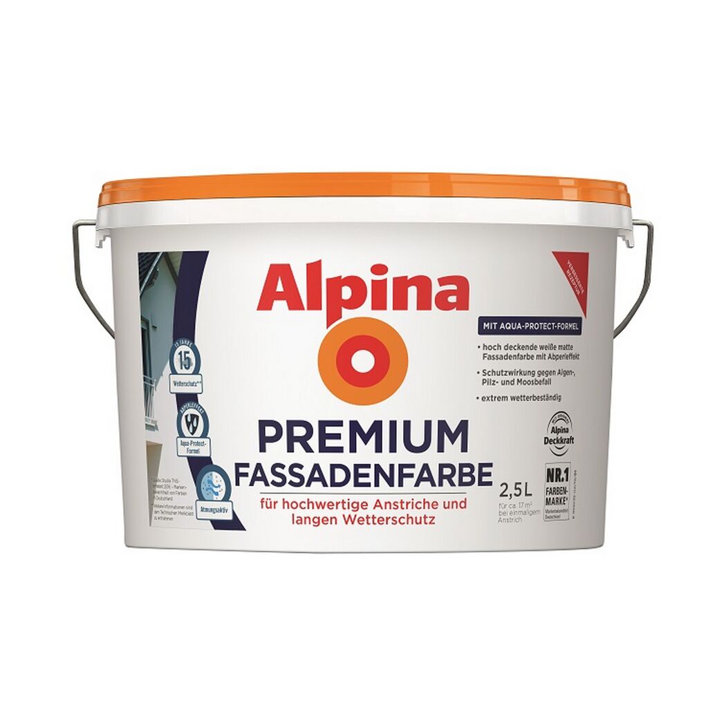 Weißer Eimer Alpina Premium Fassadenfarbe 2,5L