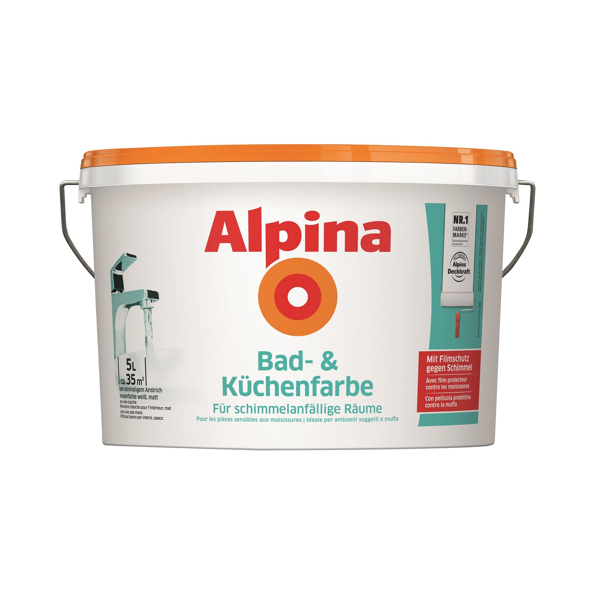 Alpina Bad- & Küchenfarbe weiß, 5 l Eimer