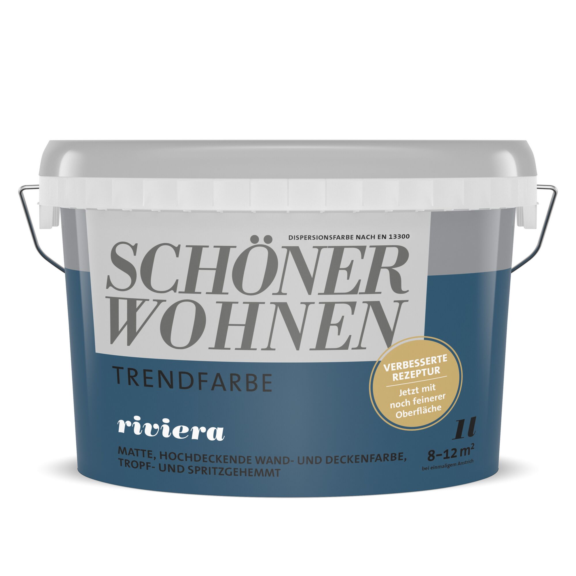Eimer mit blauer Wandfarbe Riviera von Schöner Wohnen