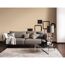 Wohnzimmer mit Sofa, Tisch und Bildern in Beige und Grau