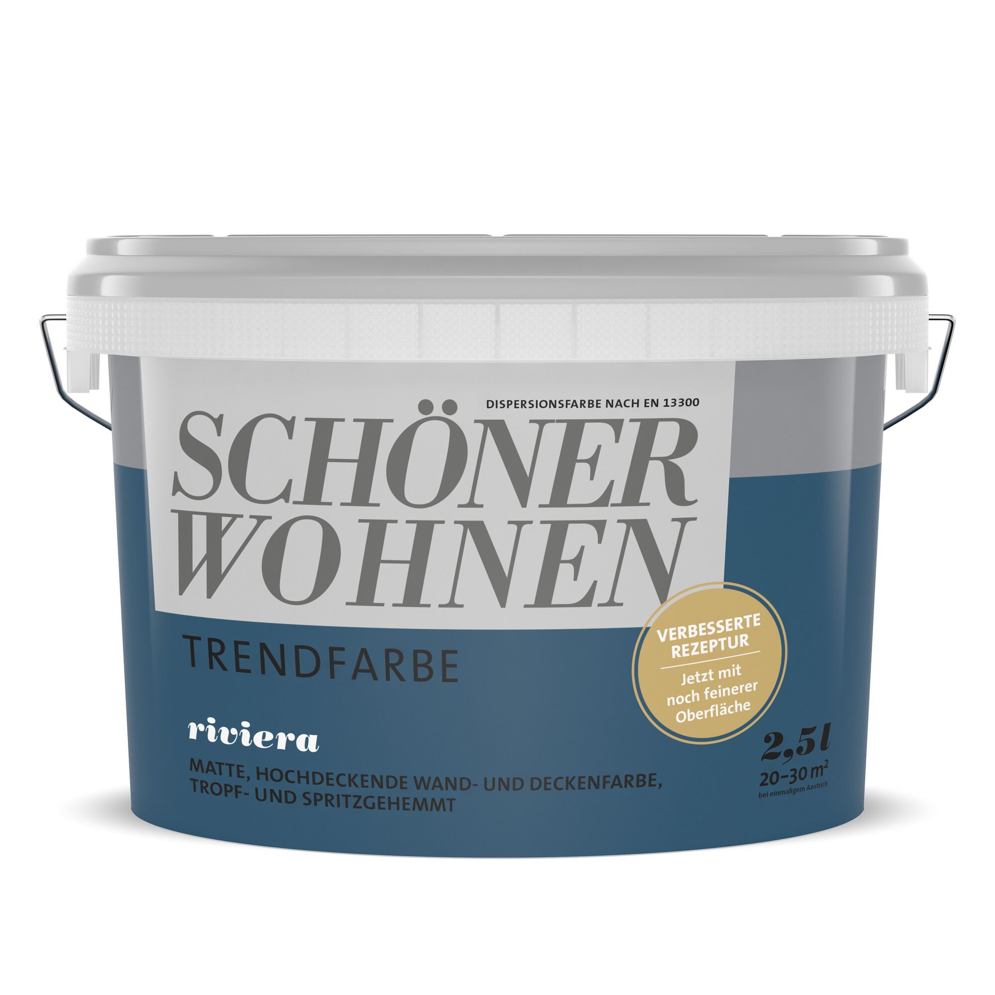 Eimer mit blauer Wandfarbe Riviera von Schöner Wohnen