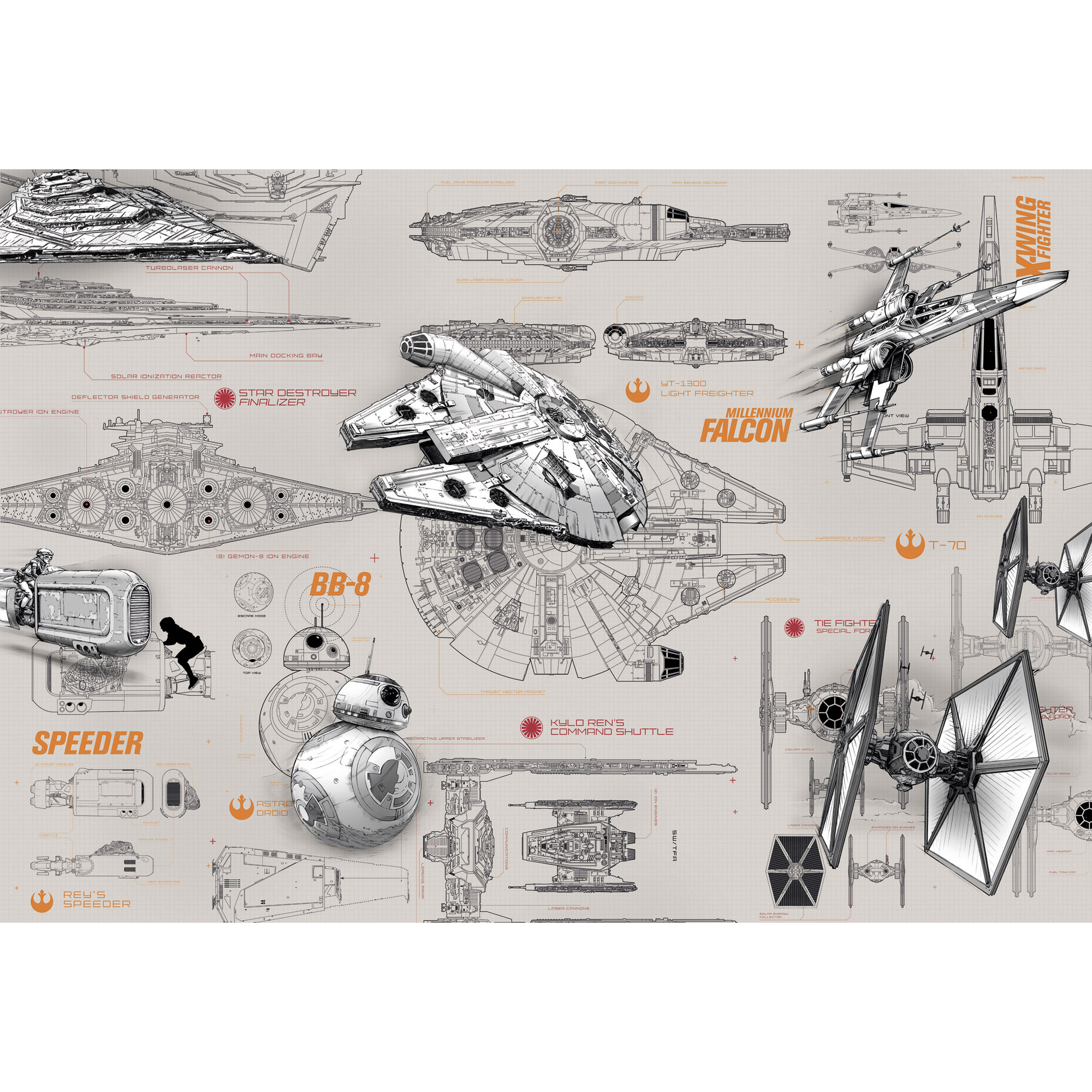 Fototapete 'Star Wars Blueprints' 368 x 254 cm + product picture