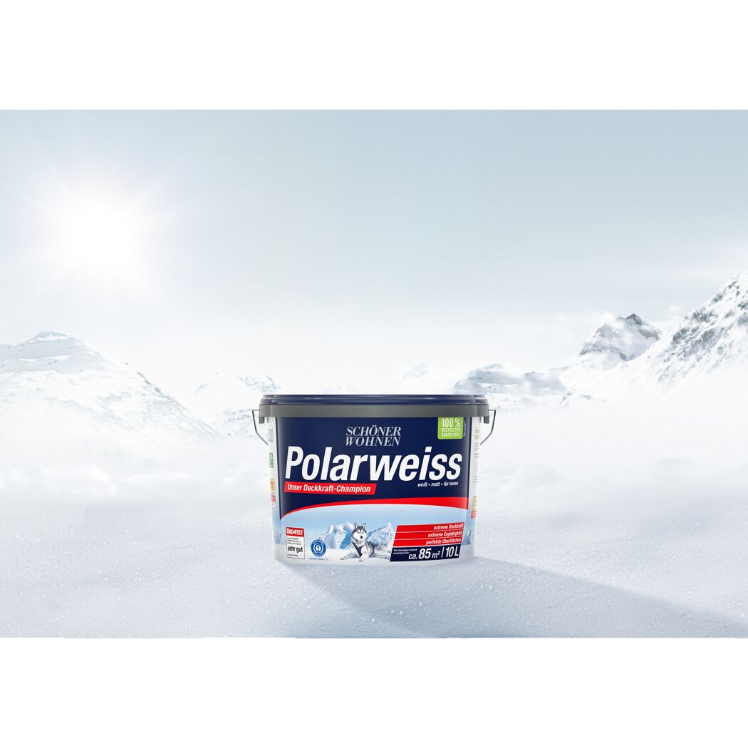 Eimer SCHÖNER WOHNEN Polarweiss vor schneebedeckten Bergen