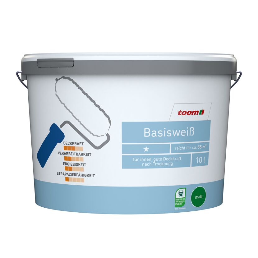 Weißer Farbeimer mit Farbrolle 10l