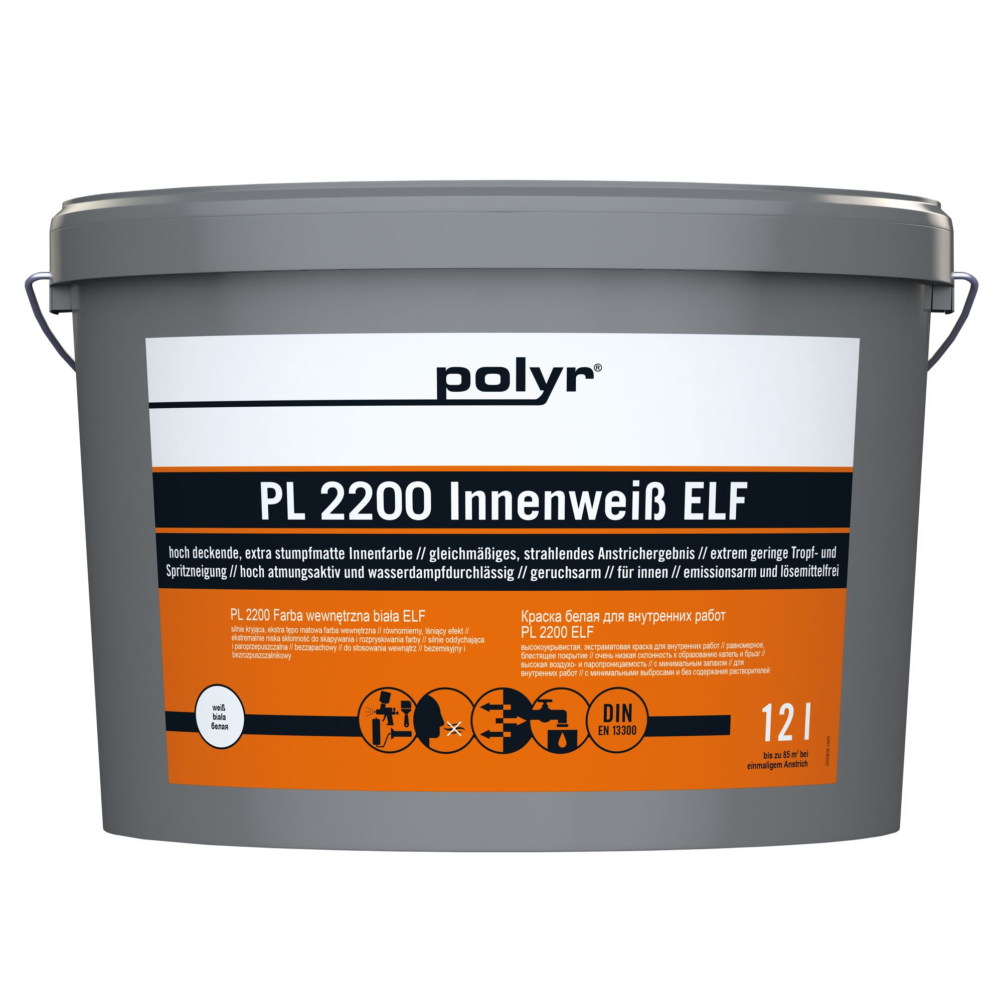Weißer Farbeimer Polyr PL 2200 Innenweiß ELF 12 l