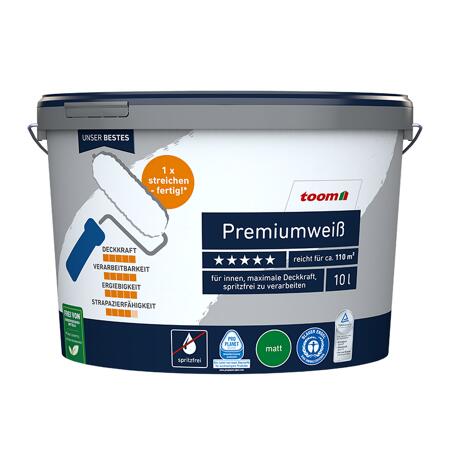 2. Bild von Premiumweiß matt 10 l mit Schnellfüllspachtel und Abdeckfolie
