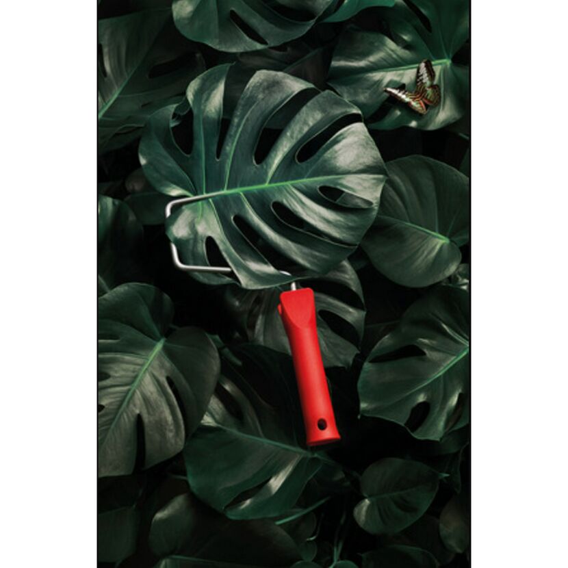 Monstera-Blätter und Farbrolle