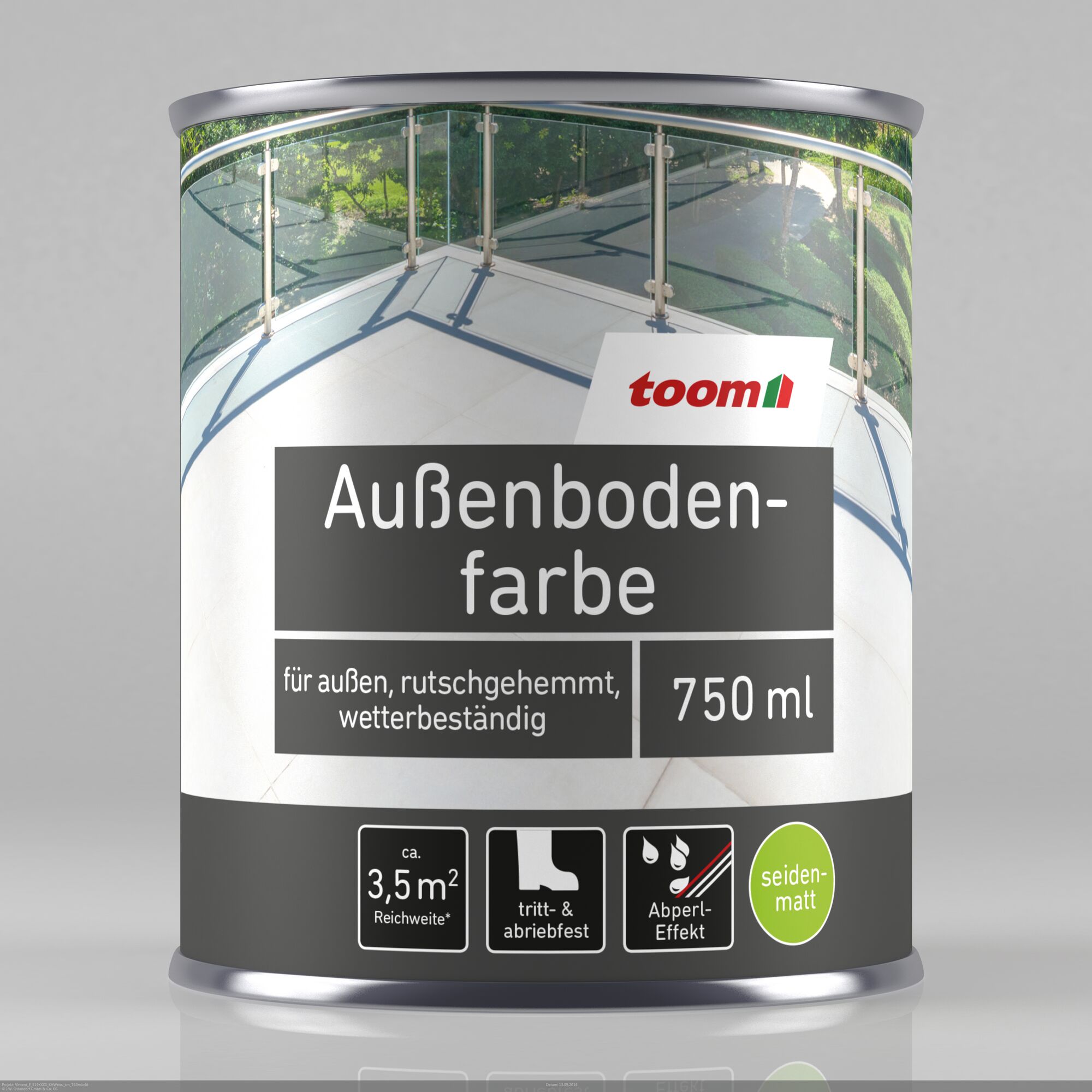 Dose mit toom Außenbodenfarbe auf Terrassenboden