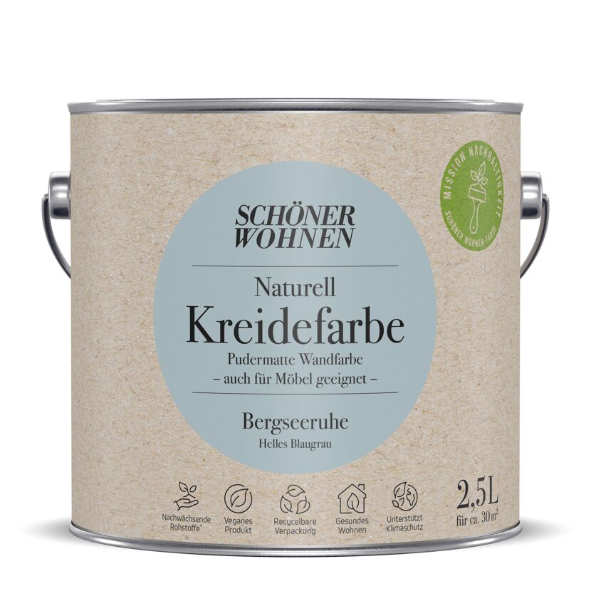 Dose mit Kreidefarbe 'Bergseeruhe' helles Blaugrau