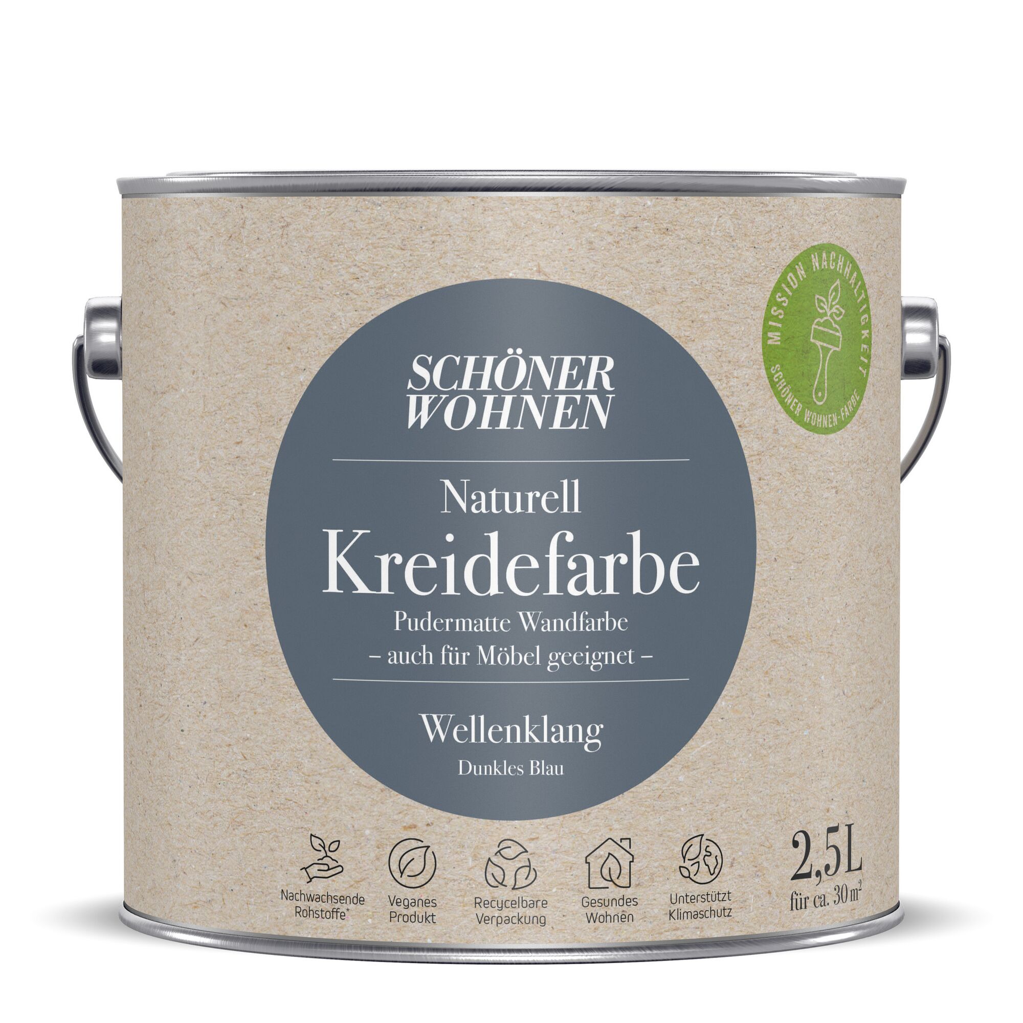 Dose mit SCHÖNER WOHNEN Naturell Kreidefarbe Wellenklang, 2,5 L