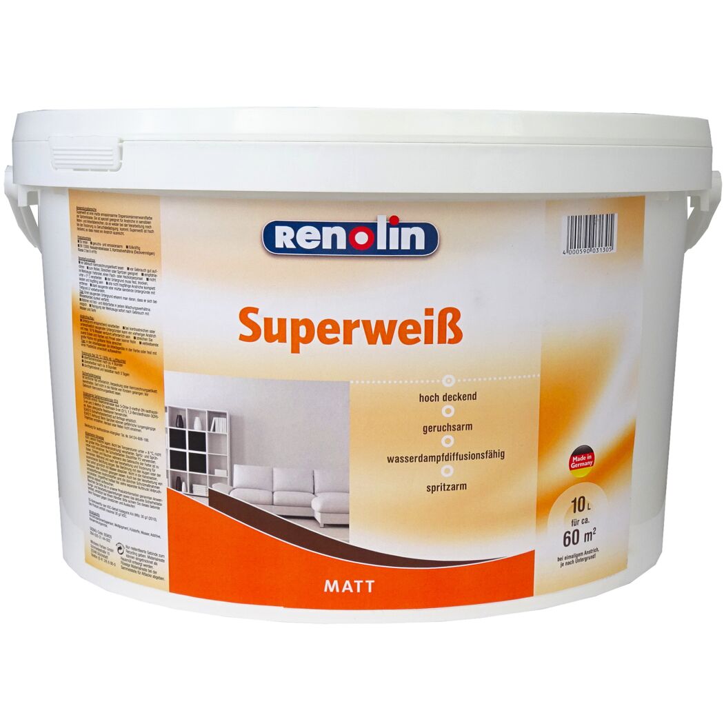 Weißer Farbeimer Renolin Superweiß matt 10 l