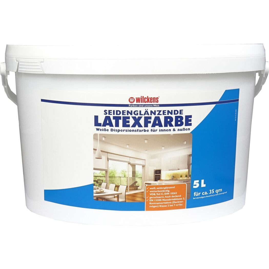 5 l Eimer Wilckens seidenglänzende Latexfarbe weiß