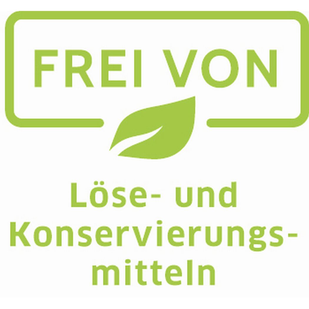Frei von Löse- und Konservierungsmitteln