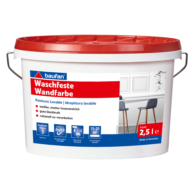 Bild von Waschfeste Wandfarbe weiß matt 2,5 l