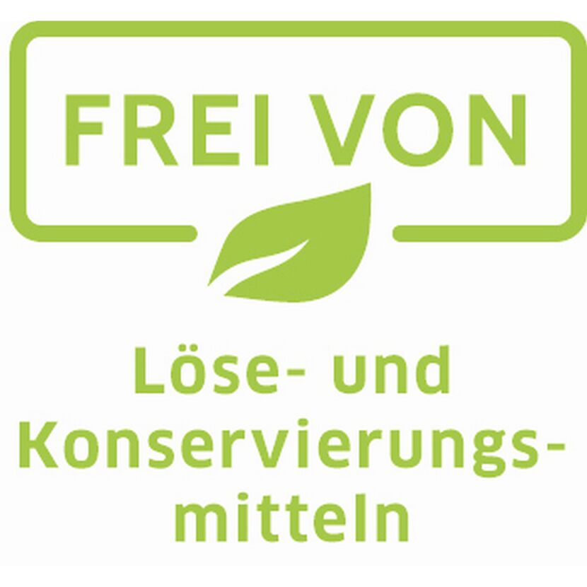 Frei von Löse- und Konservierungsmitteln