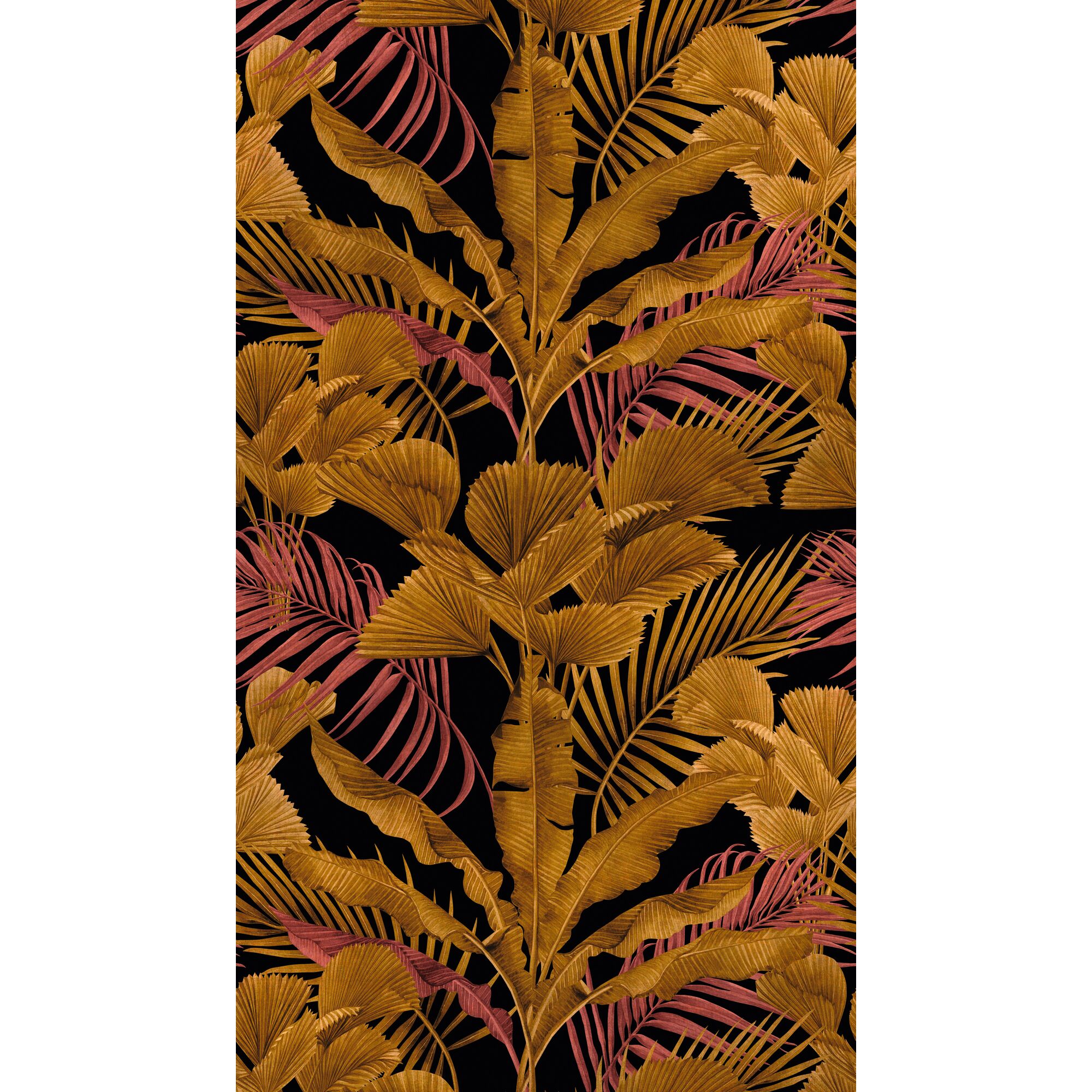 Muster aus goldenen und roten Palmblättern