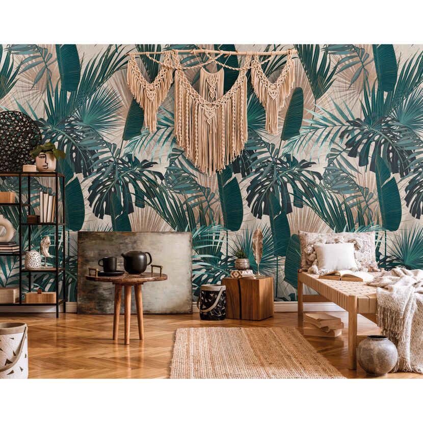 Zimmer mit Tapete mit Palmblättern
