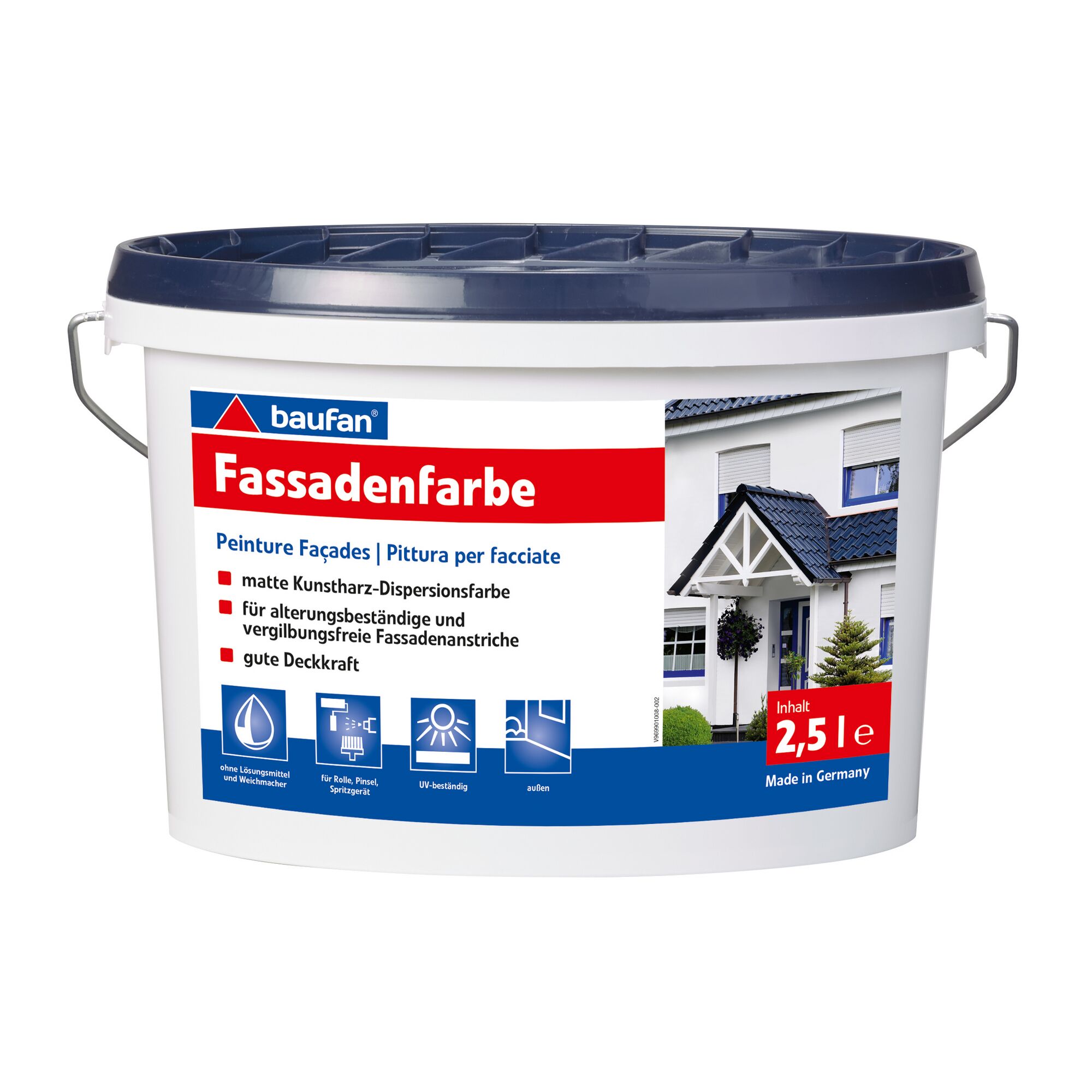 Weißer Eimer mit blauer Farbe