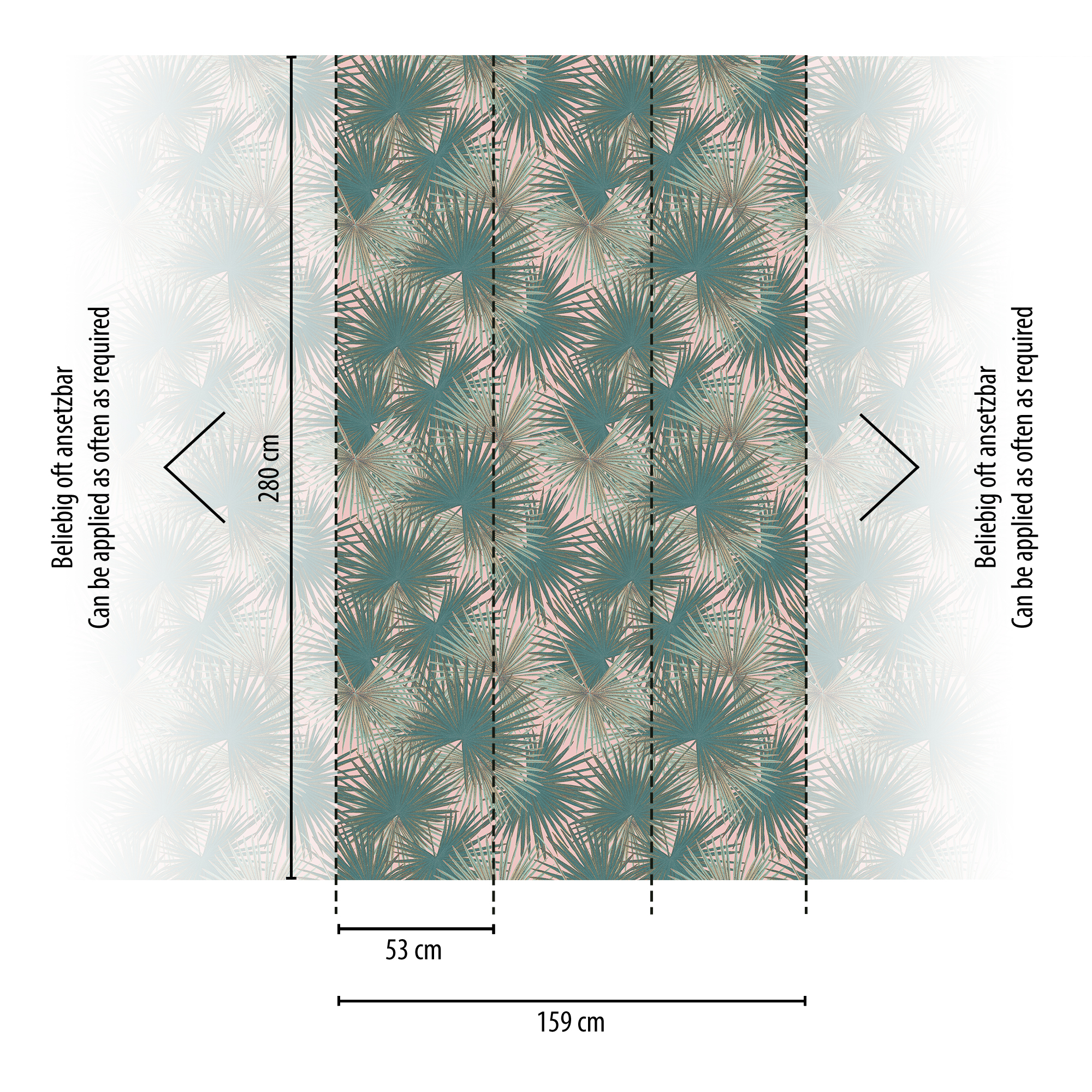 Vliestapete 'The Wall II' Palmenfächer grün/rosa 3-teilig 159 x 280 cm + product picture