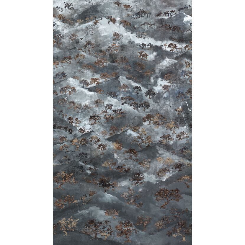 Graue Berglandschaft mit Bäumen