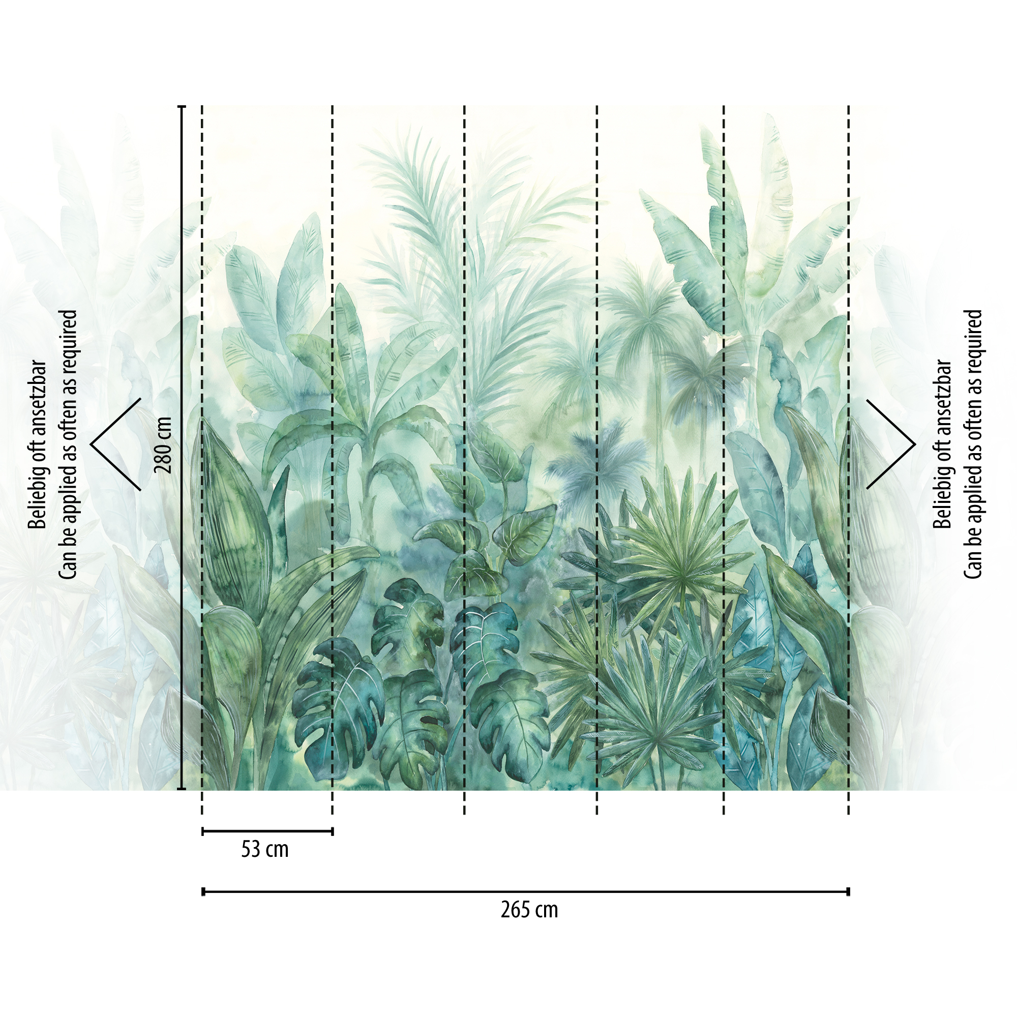 Vliestapete 'The Wall II' Palmen aquamarin/grün 5-teilig 265 x 280 cm + product picture