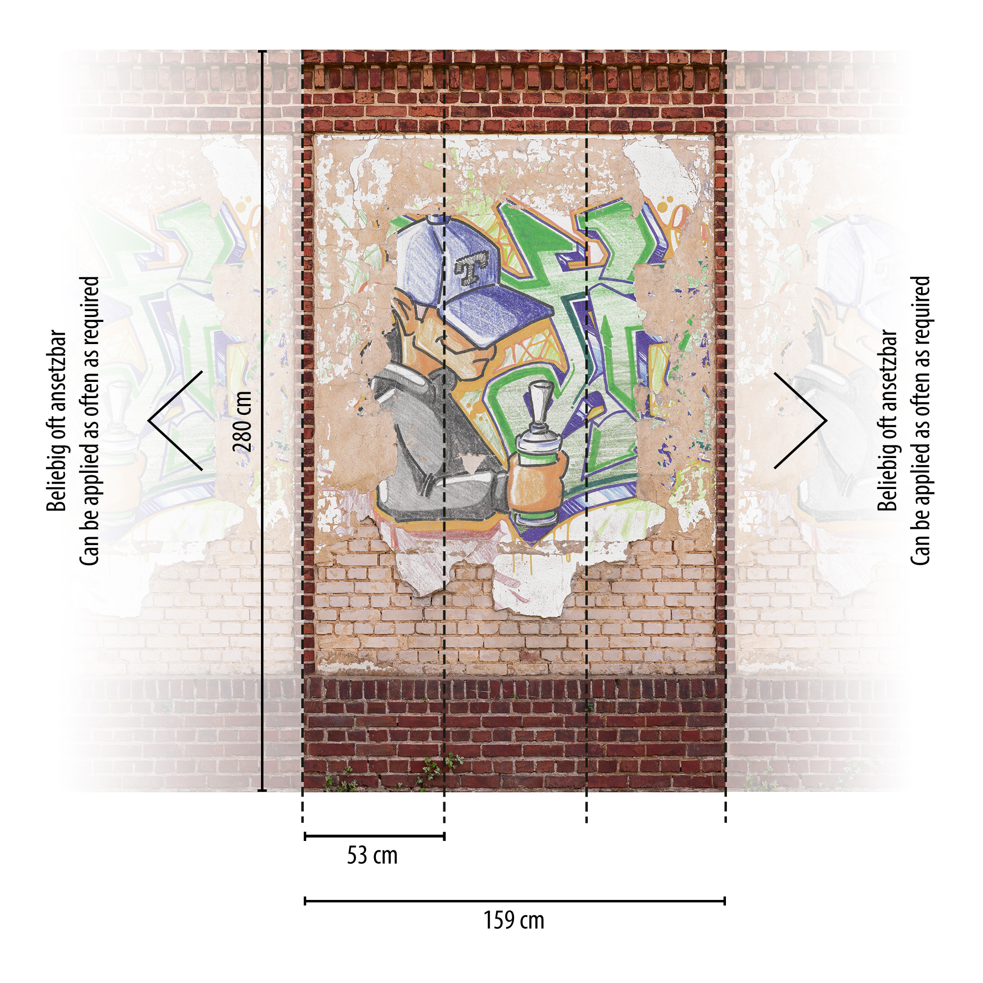 Vliestapete 'The Wall II' Stein Graffiti grün 3-teilig 159 x 280 cm + product picture
